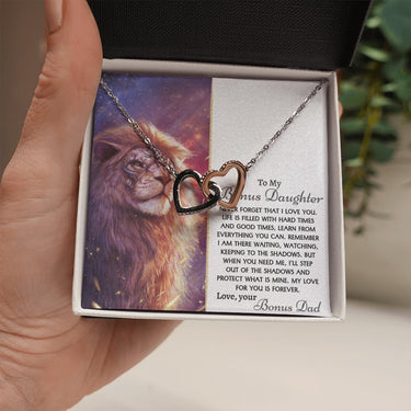 Bonus Daughter (Lion) Bonus Dad Interlocking Hearts Necklace - Love You This Much